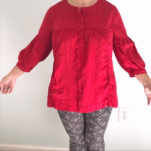 Silk Blend Tunic with Pockets and Lantern Sleeves - Picture 5 of 12